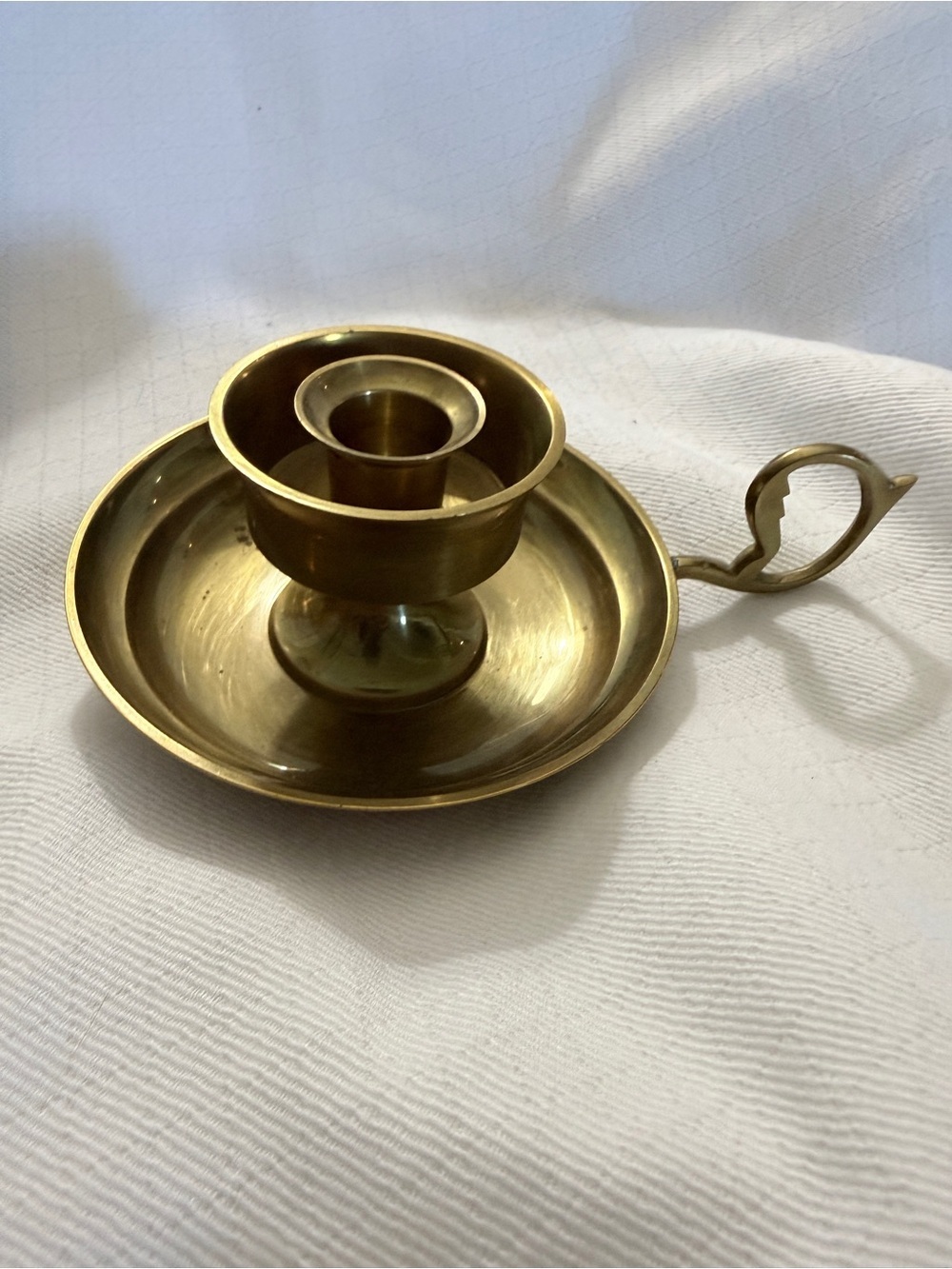 Vintage Heavy Solid Brass Chamberstick Candle Holder with Handle